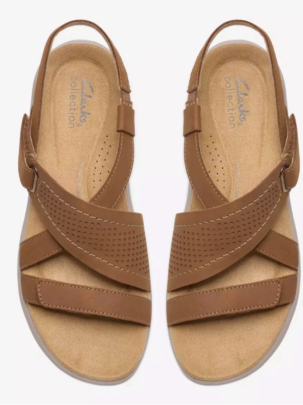 Clarks Maylynn Gem Tan Nubuck Leather Perforated Slingback Sandals 8.5
